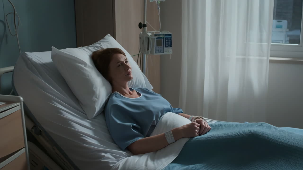 Woman in hospital bed receiving treatment