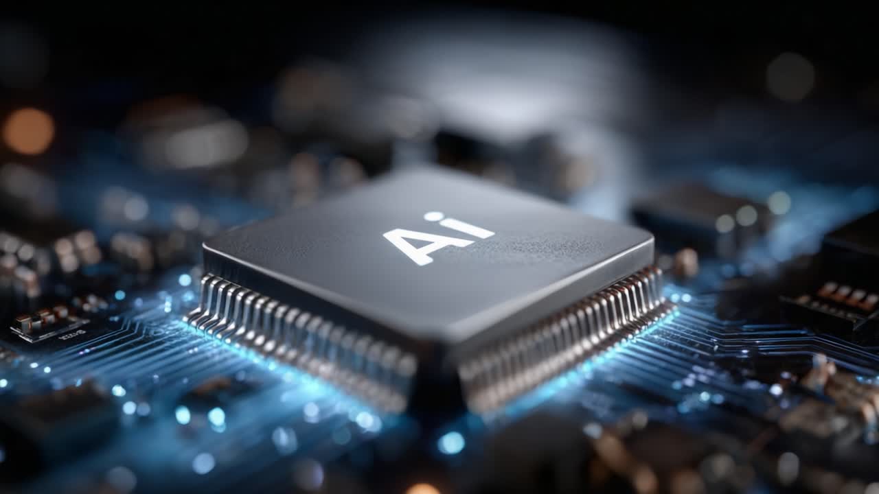 A Close-Up View of an AI Microprocessor on a Circuit Board Highlighting the Sophistication of Modern Technology and Its Role in Advancing Computing Capabilities