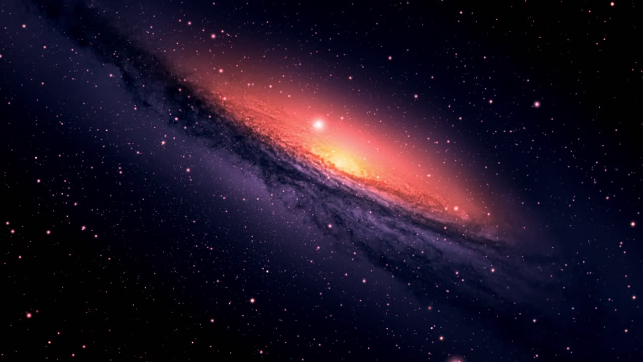 a galaxy with a bright orange light in the middle