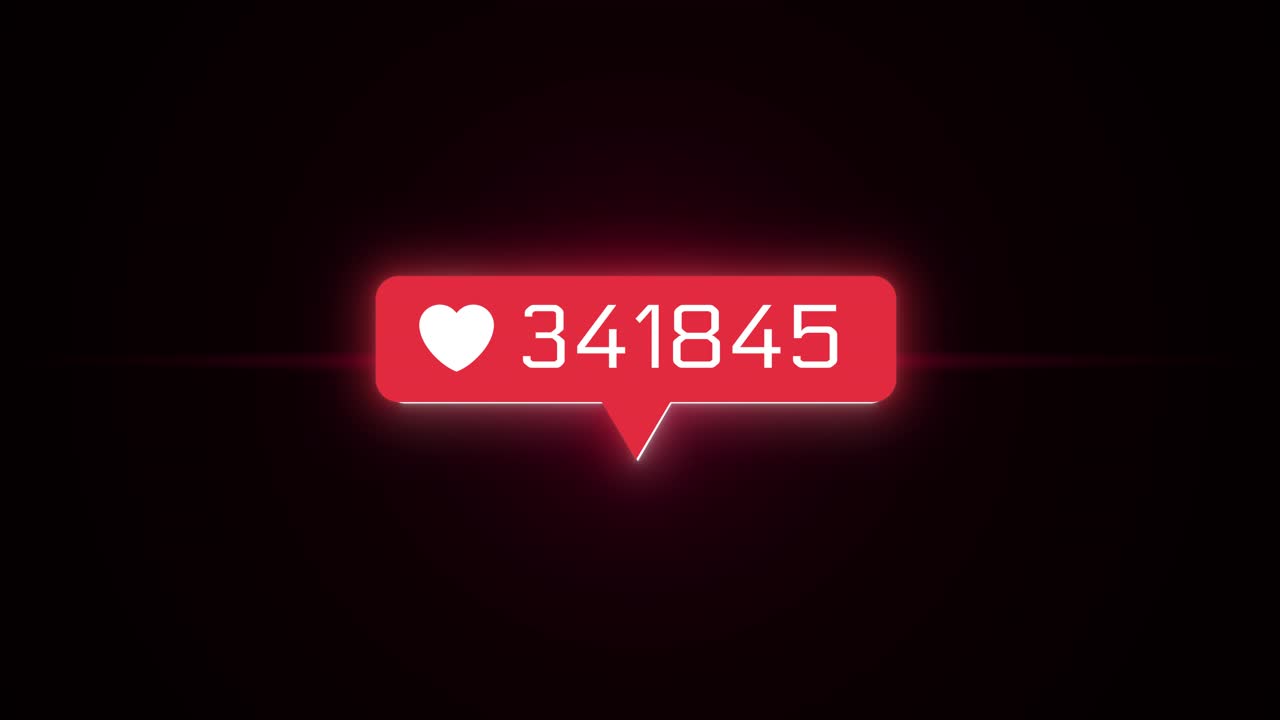 Animation of glow instagram increasing like heart loop background comments likes follower counter