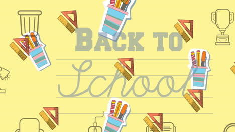 animation of back to school text over school icons