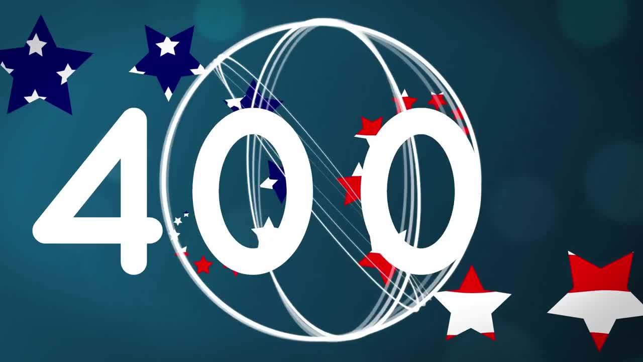 animación de un número creciente con anillos blancos sobre las estrellas de la bandera estadounidense