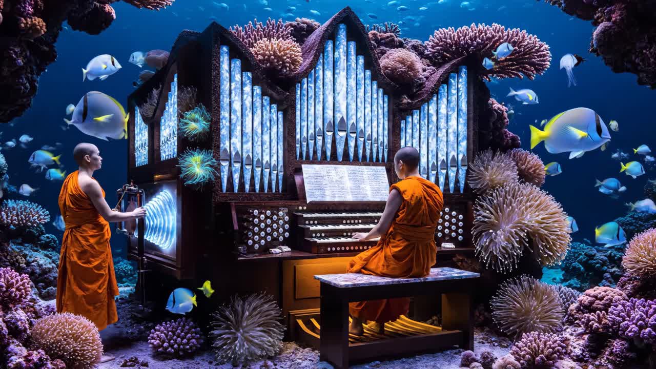 Monks Play Pipe Organ in Underwater Coral Reef