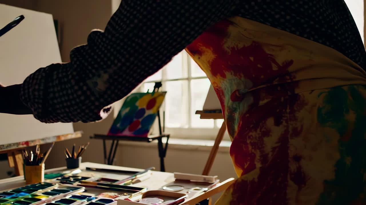 스튜디오에서 그림 그리는 예술가