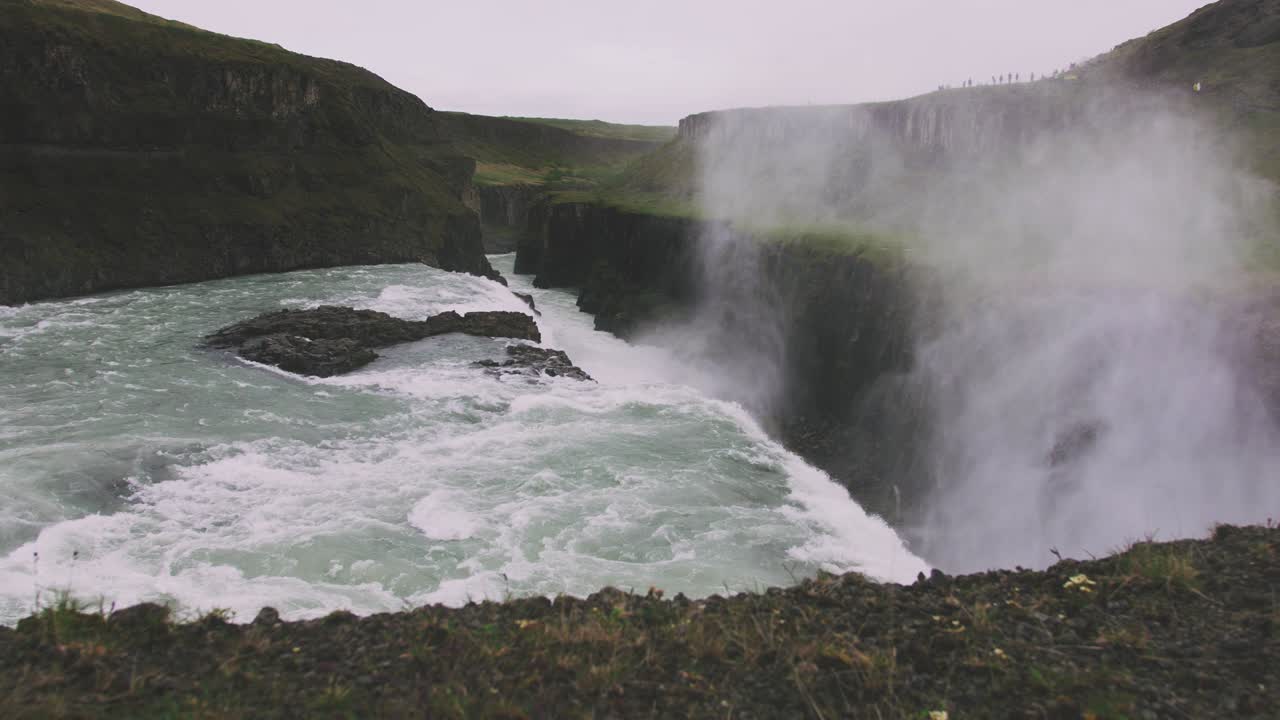 Gullfoss waterfall in Iceland, dolly shot, close up