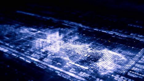 gráfico de movimiento avanzado matriz de datos de mapas digitales simulación del entorno cibernético big data analítica simulación de inteligencia artificial, pantalla de fondo de cabeza hacia arriba