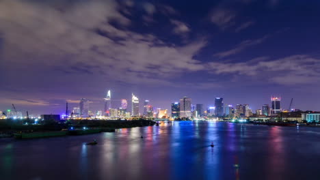 Cinemagraph-De-Un-Lapso-De-Tiempo-Del-Horizonte-De-Saigon-En-Vietnam-En-La-Noche