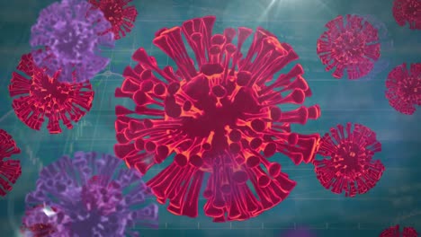 Animation-Der-Ausbreitung-Von-Coronavirus-Covid19-Zellen-Und-Grafiken-Im-Hintergrund