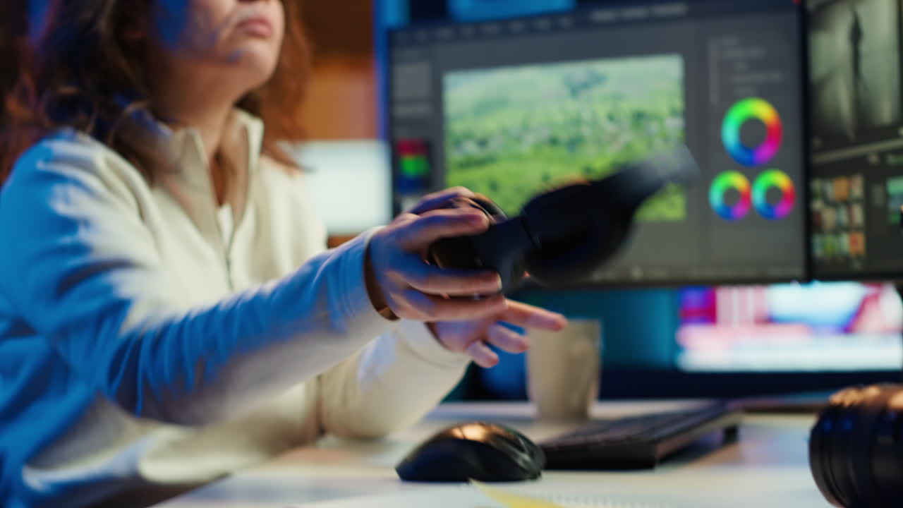 el productor de video agrega efectos de sonido al montaje de la película