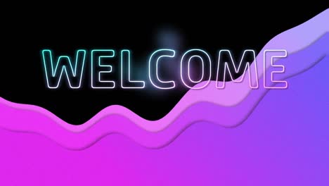 animation of welcome neon text over purple pattern on black background