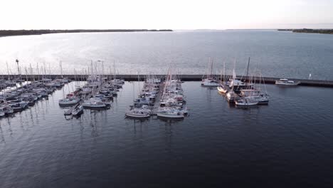 sailing boats, top view in marina, docked at the pier during the sunset 11