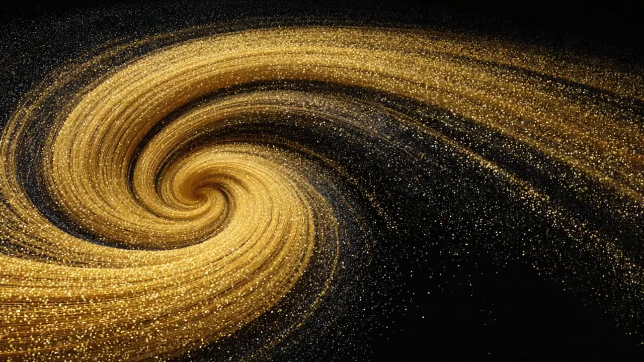 Captivating Vortex of Golden Energy: A Stunning Visual Representation of Dynamic Movement and Shimmering Particles in a Dark Background