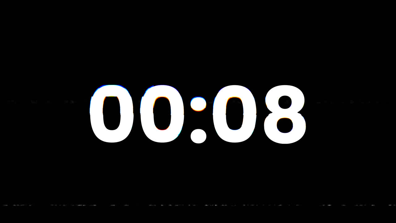 Countdown Timer with Glitch Effect on Black Background