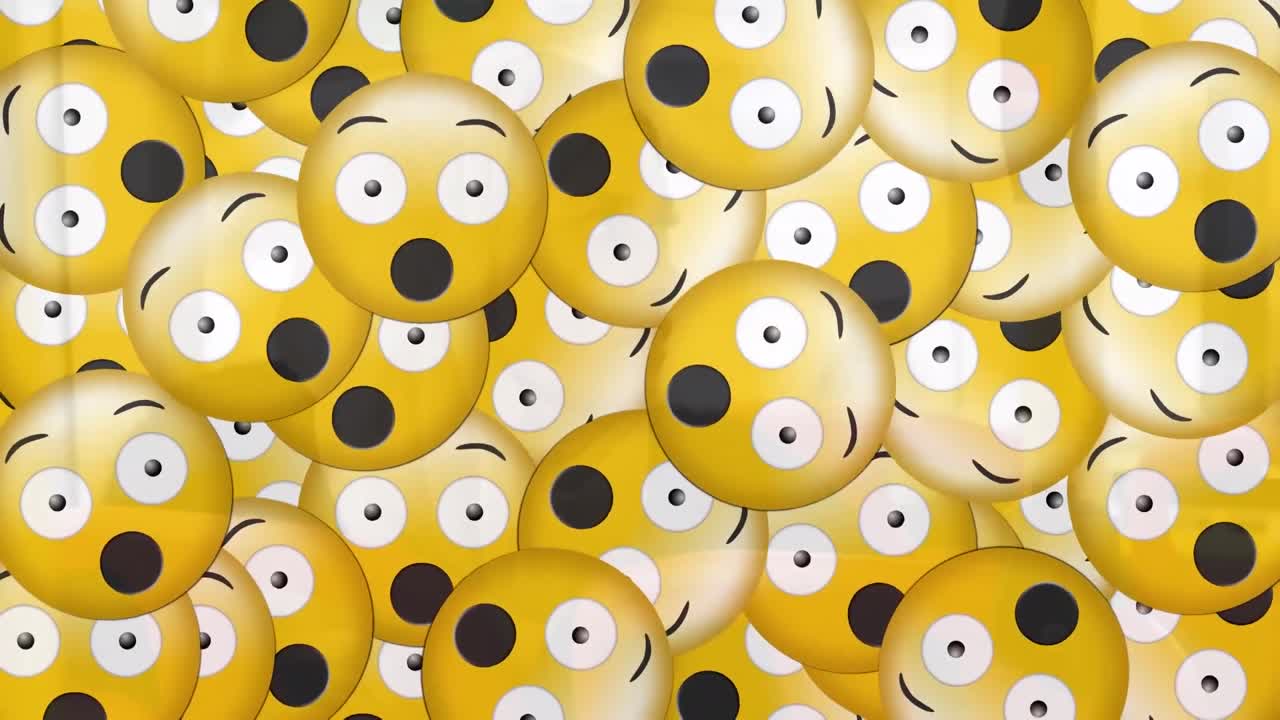 히자브를 입은 여성 위에 떨어지는 이모티콘의 애니메이션