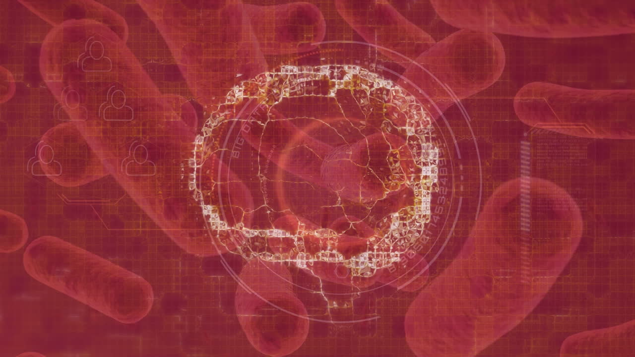 animación del cerebro sobre células en movimiento sobre fondo rojo