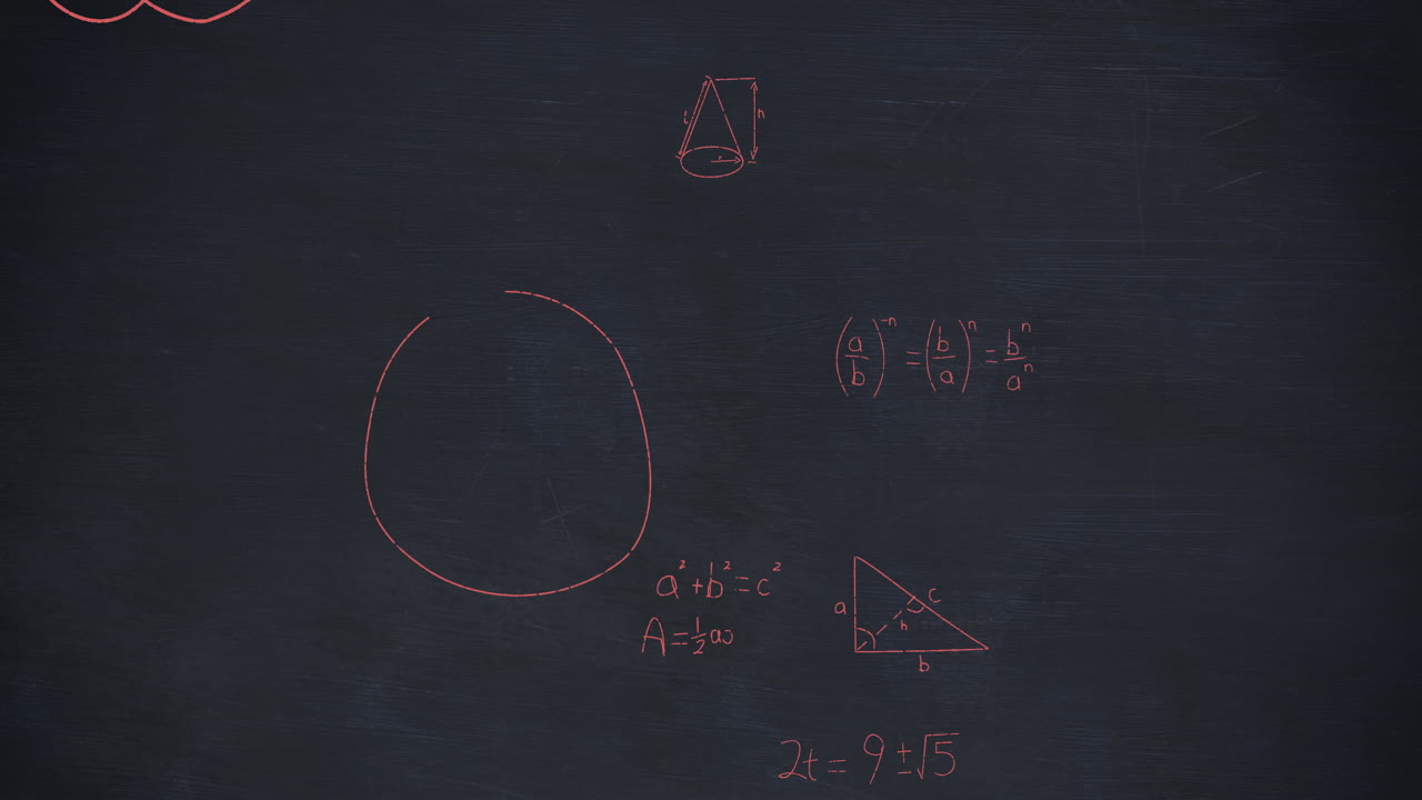 cálculos matemáticos en rojo flotando sobre un fondo oscuro 4k