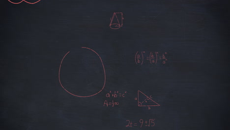 cálculos matemáticos en rojo flotando sobre un fondo oscuro 4k