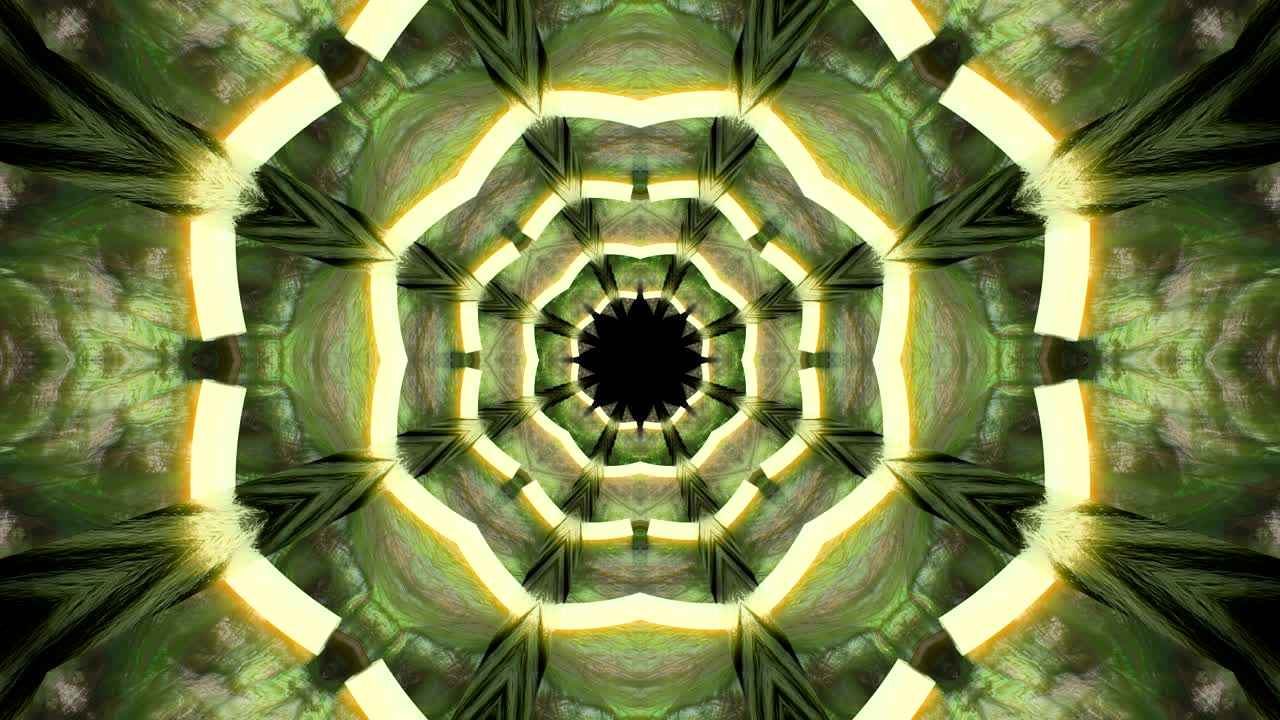 fondo decorativo de neón abstractamente adornado con bucles. caleidoscopio o mandala en 3d.