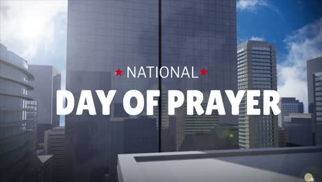 Animation-of-national-day-of-prayer-text-and-data-processing-over-cityscape