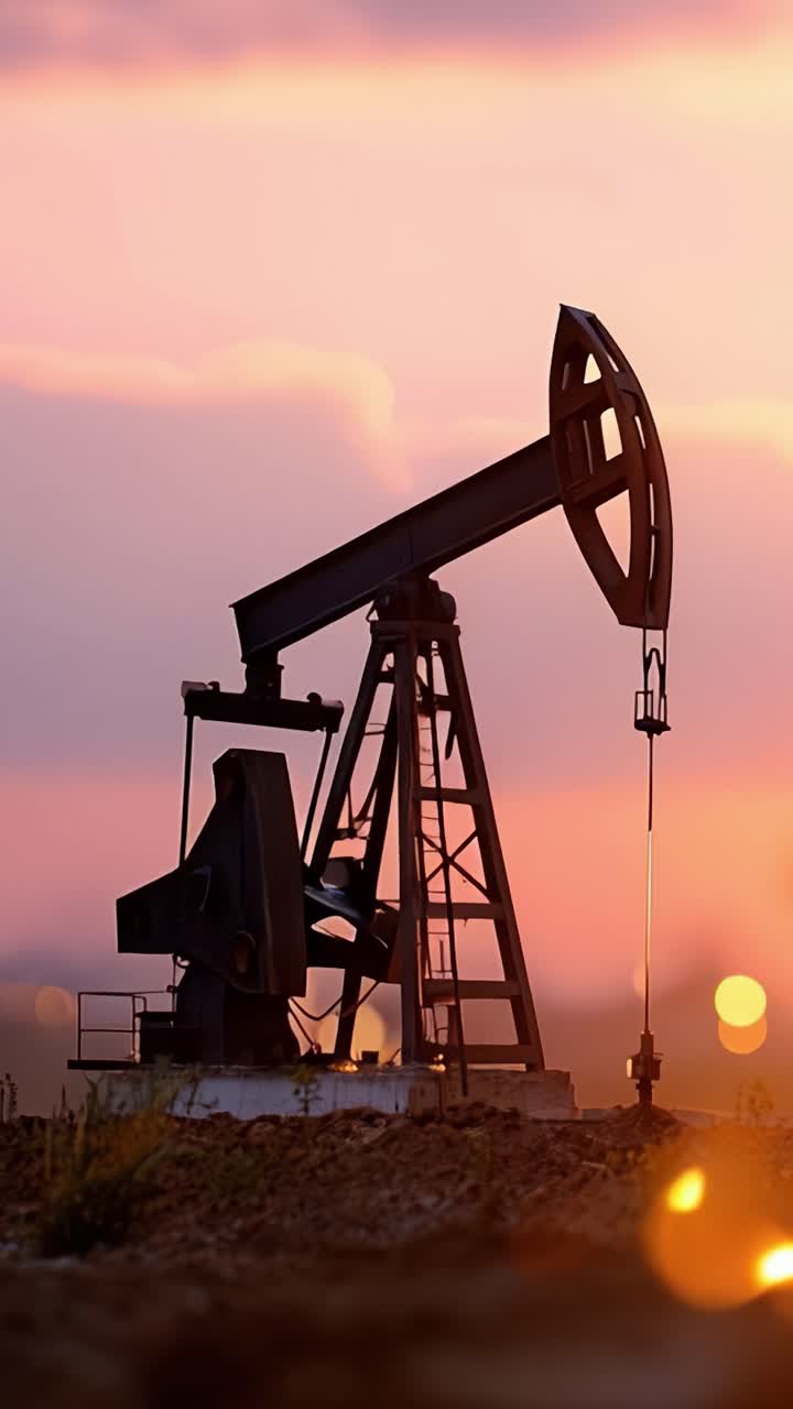 Industrial Oil Pumping Rig Silhouetted Against a Stunning Sunset with Vibrant Sky Colors Highlighting the Importance of Energy Extraction in Modern Society