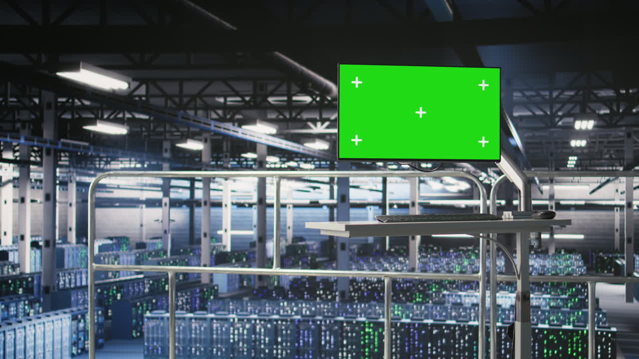 Industrial platform workstation green screen monitor in automated data center