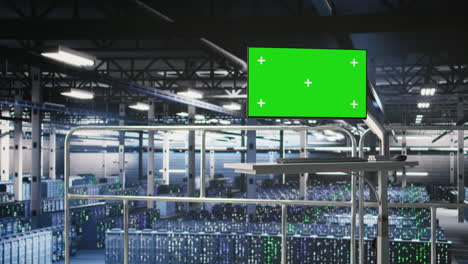 industrial platform workstation green screen monitor in automated data center