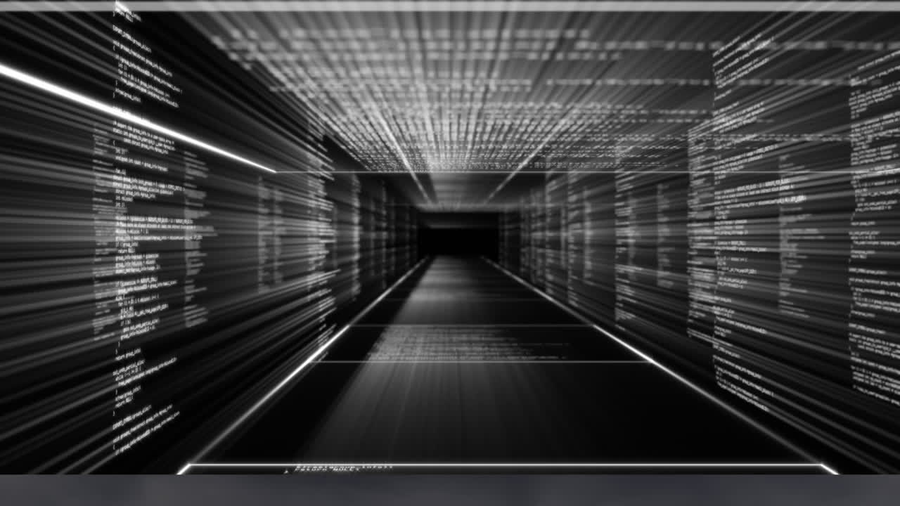 디지털 화면으로 복도에서 데이터 처리의 애니메이션