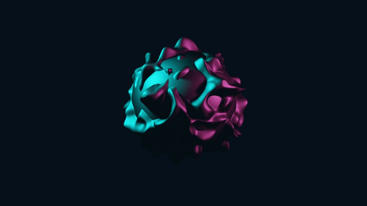 Abstract 3d object in neon colors moving and transforming on a black background. Minimal morphing motion graphic animated shape