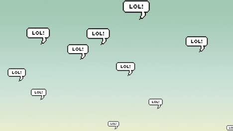animación de texto lol en burbujas de habla y procesamiento de datos en fondo verde