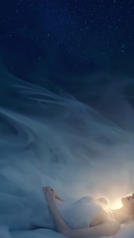 a woman sleeping under a starry night