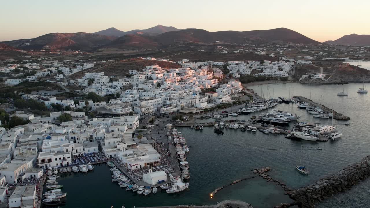 Aerial views from over the village of Naousa (Naoussa) on the Greek Island of Paros