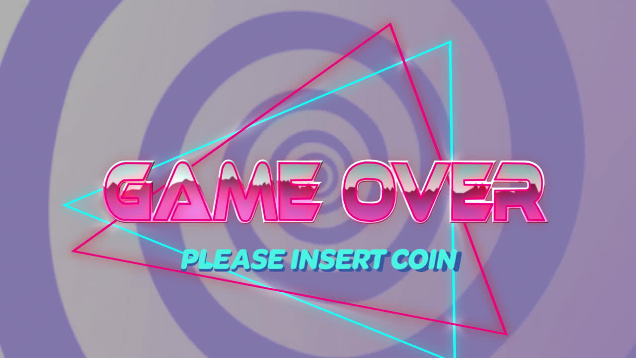 게임의 애니메이션, 텍스트, 네온 삼각형 및 패턴 배경