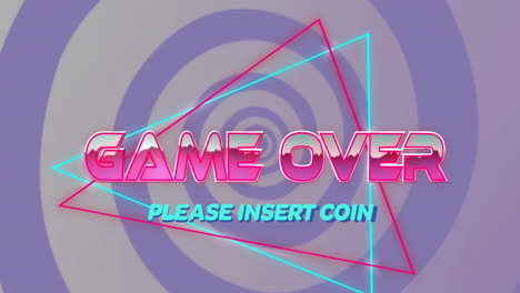 Animation-Von-Game-Over-Text-über-Neondreiecken-Und-Musterhintergrund