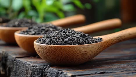 Black Tea on Wooden Spoons