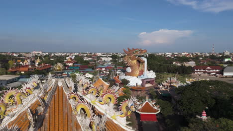 temples and dragon descendants museum in mueang suphan buri district, suphan buri, thailand - drone shot