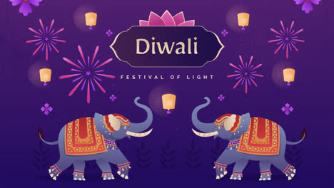 Eine-Animation-Eines-Farbverlauf-Hintergrunds-Für-Die-Feier-Des-Diwali-Festes-Mit-Elefanten-Und-Laternen