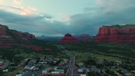 Roundabout-At-Arizona-State-Route-179-Overlooking-The-Bell-Rock-And-Courthouse-Butte-In-Arizona