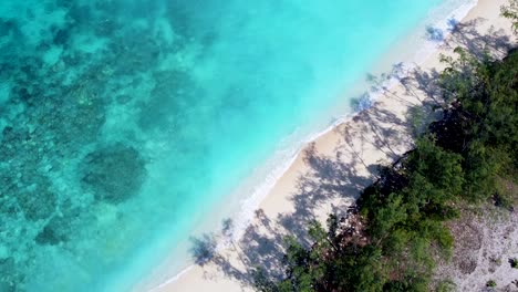 aerial birds eye view rising over remote jaco island in timor-leste, white sand beach and crystal clear turquoise ocean water
