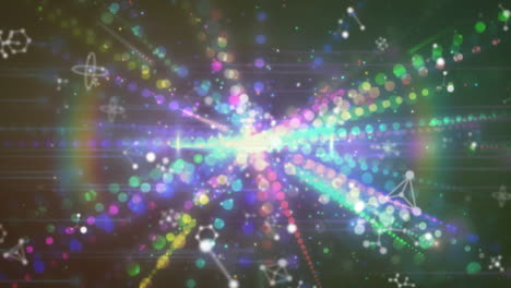 animation of flying molecules over colorful explosion background