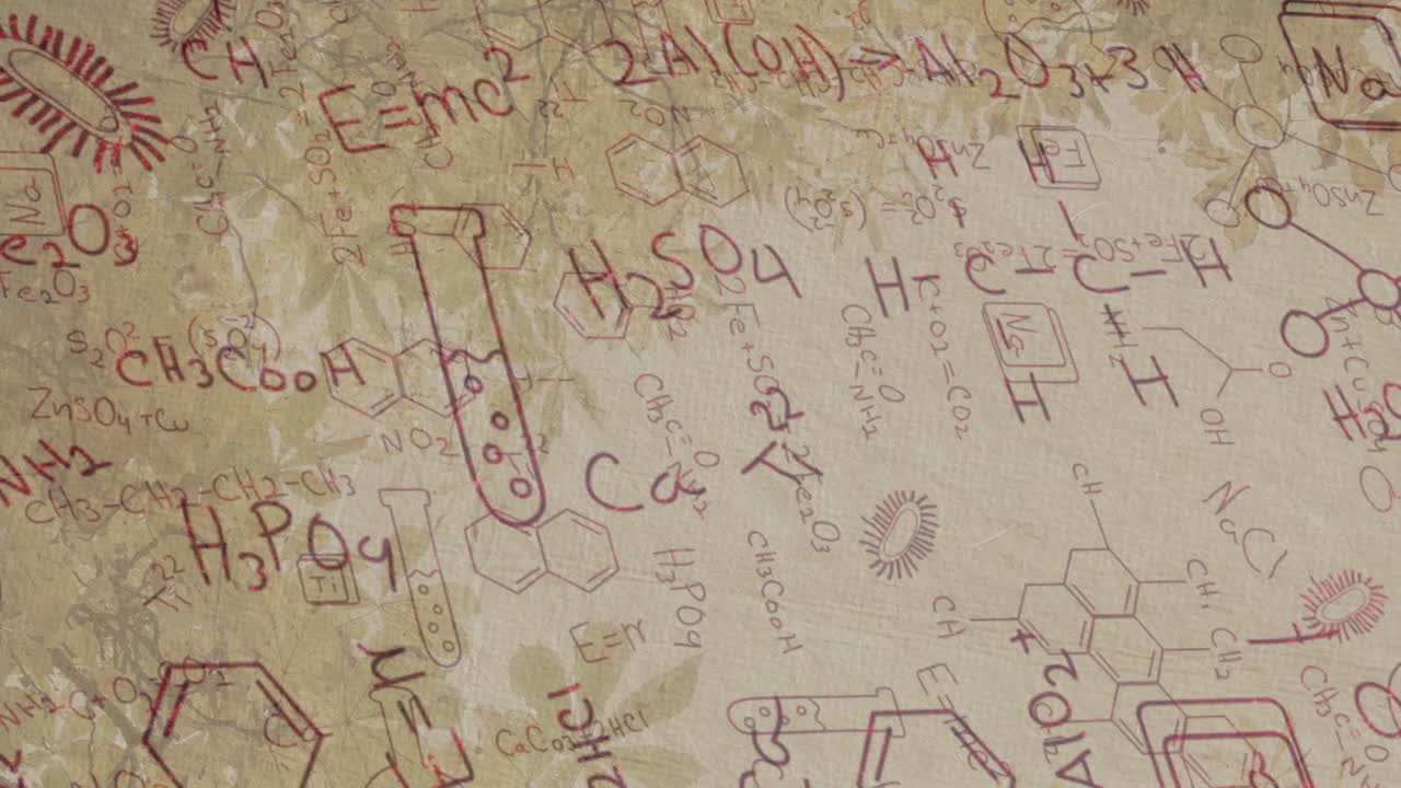 베이지색 배경에 화학 공식의 애니메이션