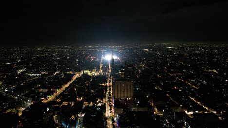 drone-shot-of-madero-avenue-and-zocalo-ilumninated-for-independence-day-celebration-at-mexico-city