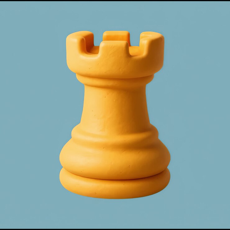 Yellow rook chess piece isolated animation isolated asset, transparent 4K video, alpha channel