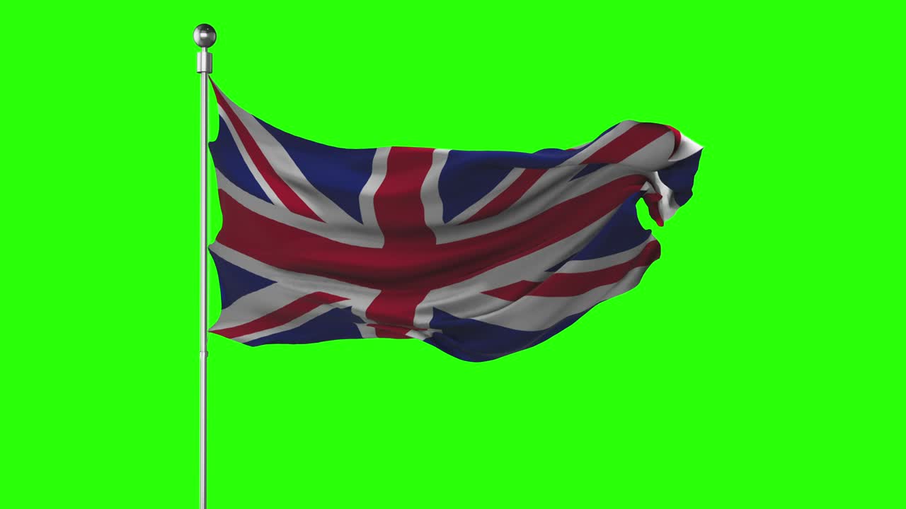 UK Great Britain national flag waving on green screen. Chroma key animation. United Kingdom politics illustration