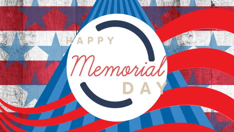 animation of happy memorial day text over american flag stars and stripes