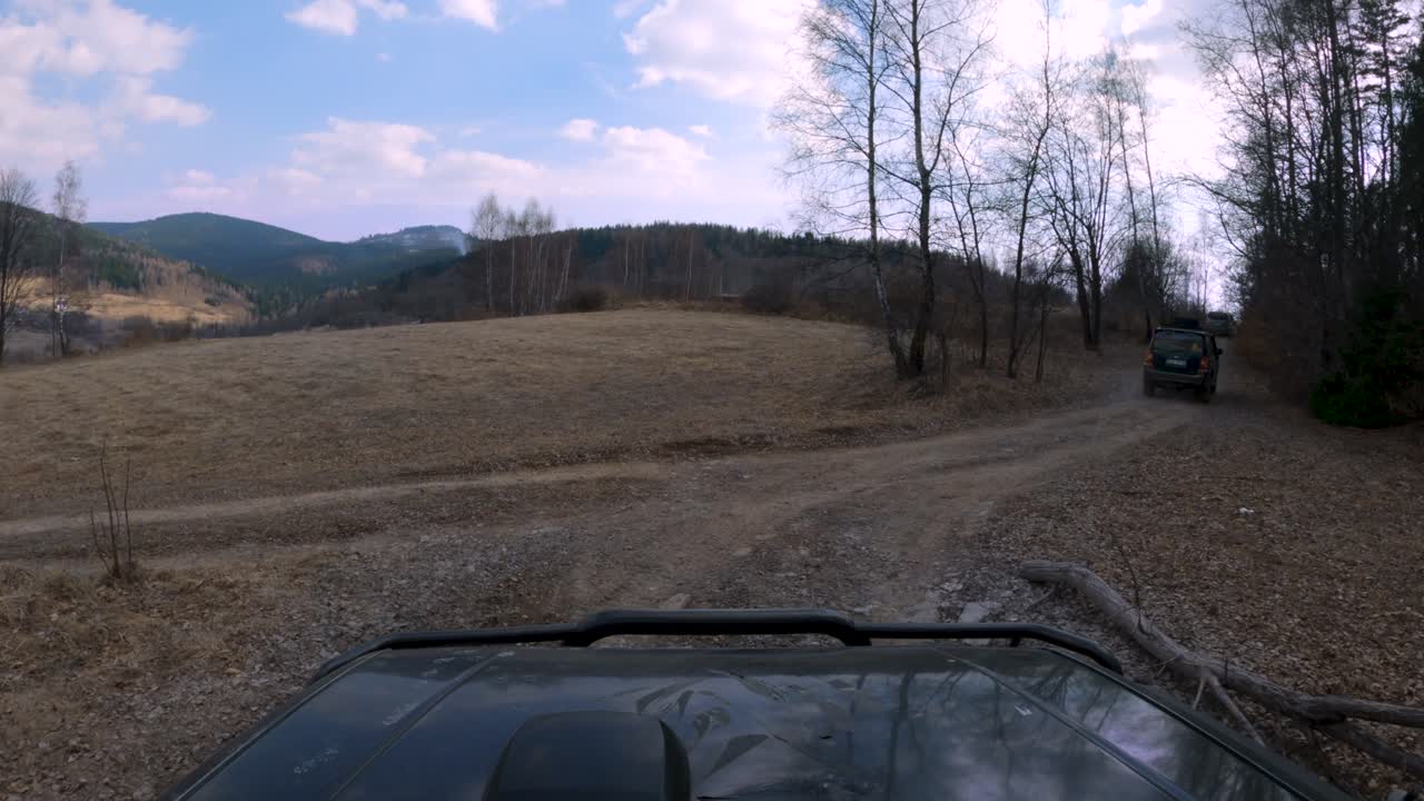 Mitshubishi Pajero off-road ride, muddy forest, broken trees - GoPro 4k window view