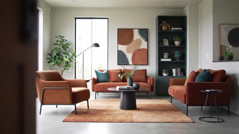 modern cozy living room design featuring earthy tones and stylish furniture: a serene space combining comfort and aesthetic appeal for relaxation and gathering