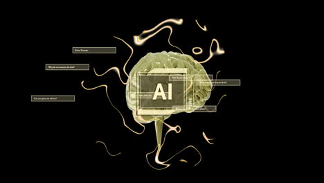 animation of human brain and ai data processing over black background
