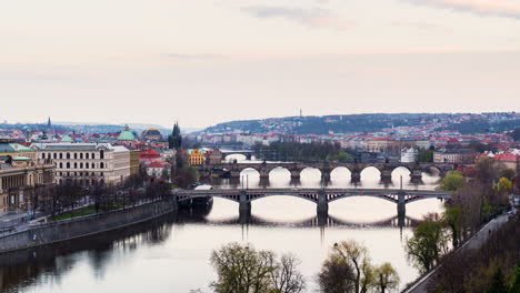 prague bridges timelapse, static view from letna outlook, czech republic