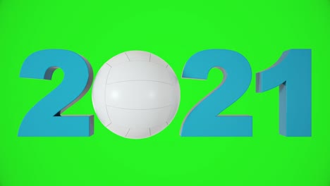 diseño de voleibol 2021 en rotación infinita en un fondo de pantalla verde