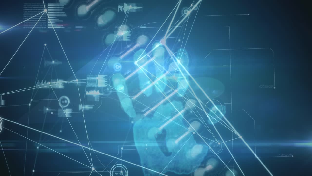 Animación de procesamiento de datos sobre una huella de mano